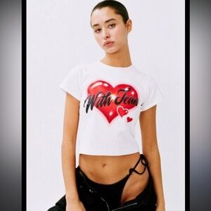 With Jean Baby White Tee Heart Graphic Art Small Airbrush Red Heart Cotton